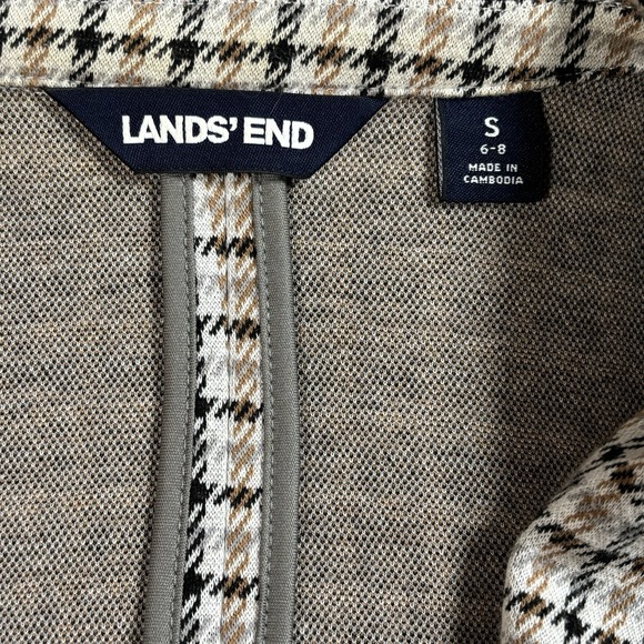 Lands' End Women's Small 6/8 Blazer Stretchy Brown, Cream & Black Plaid Preppy - Picture 10 of 15
